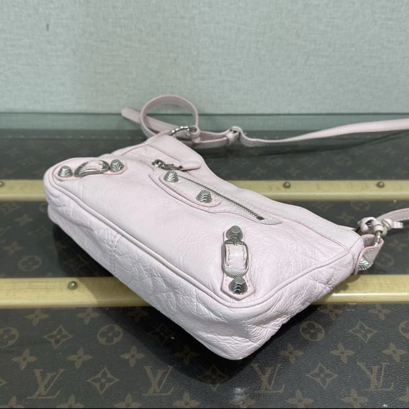 BALENCIAGA 粉銀機車手提肩背斜背包 23*15*5.5 98新-3