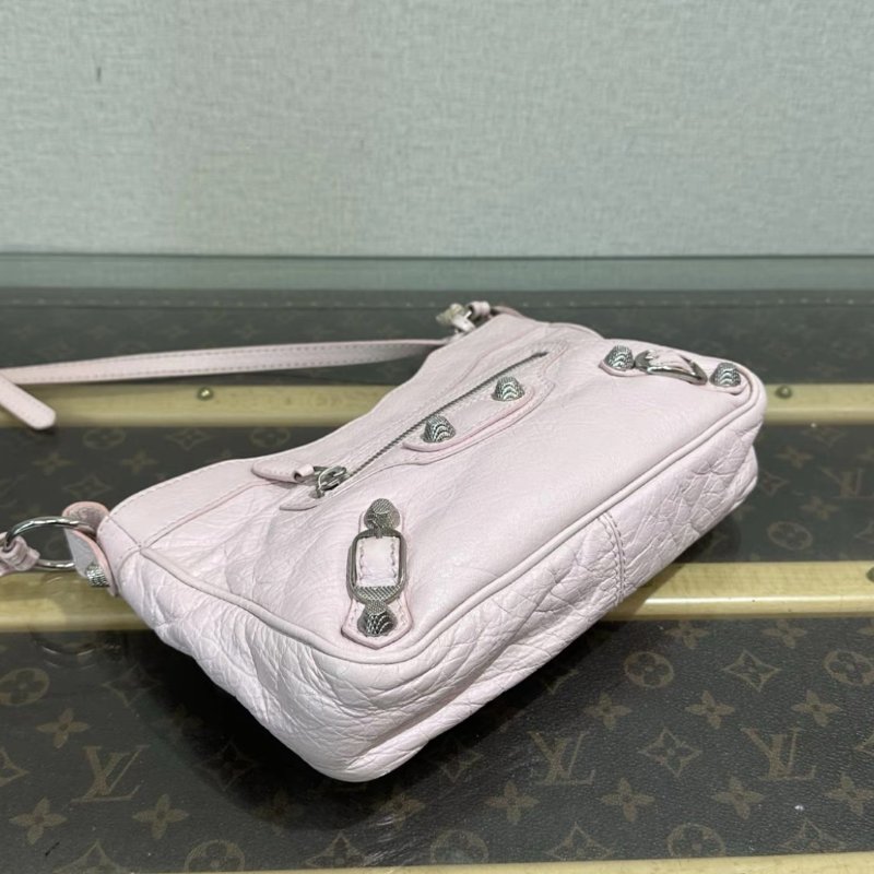 BALENCIAGA 粉銀機車手提肩背斜背包 23*15*5.5 98新-4