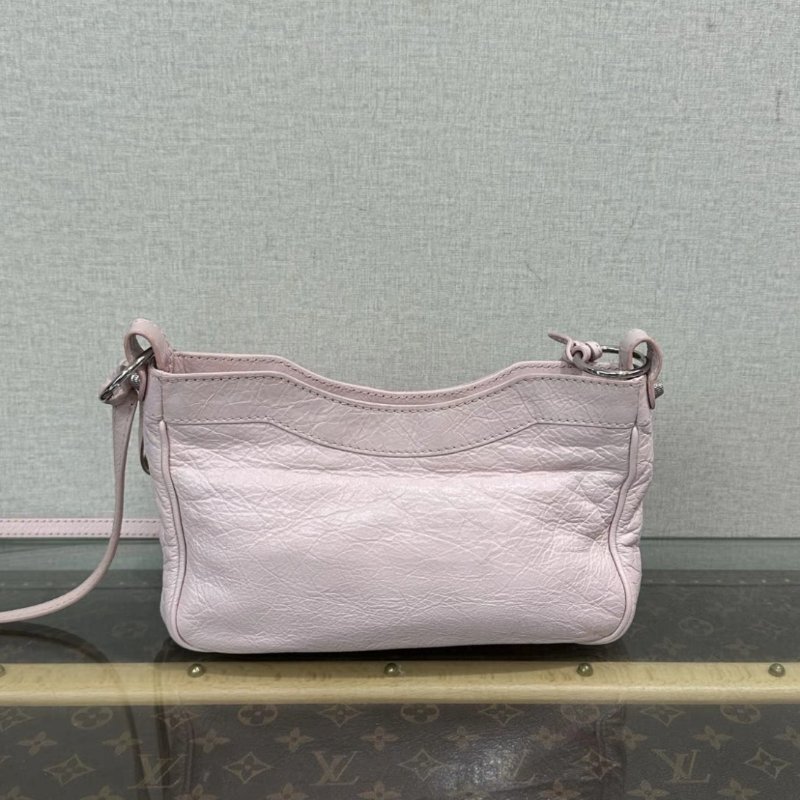 BALENCIAGA 粉銀機車手提肩背斜背包 23*15*5.5 98新-5