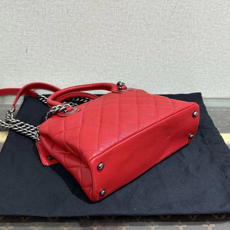 CHANEL 红銀菱格紋手提肩背包23*16*8 98新配件塵袋保卡-4