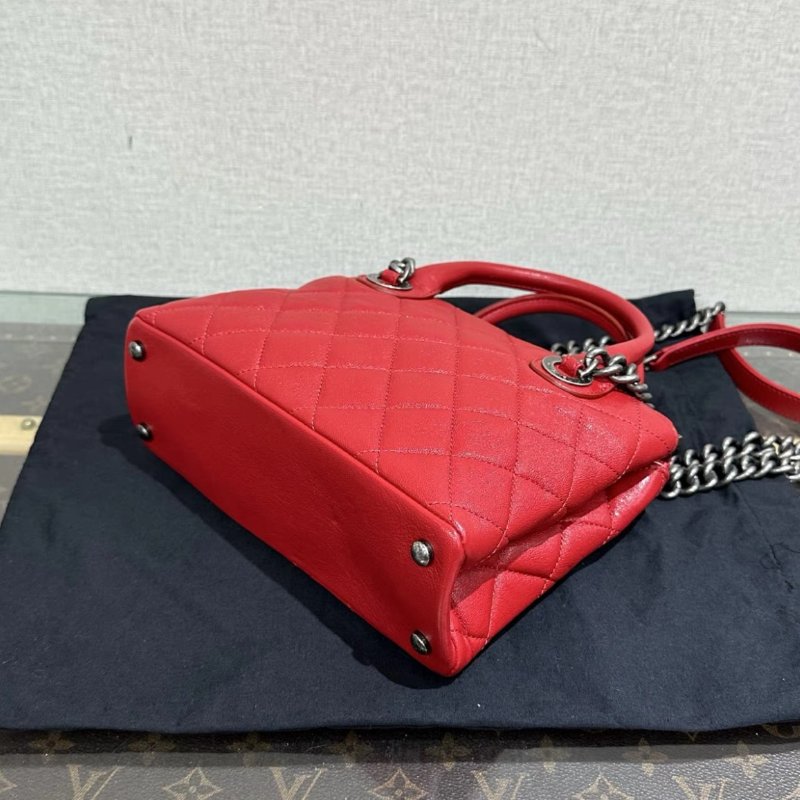 CHANEL 红銀菱格紋手提肩背包23*16*8 98新配件塵袋保卡-3