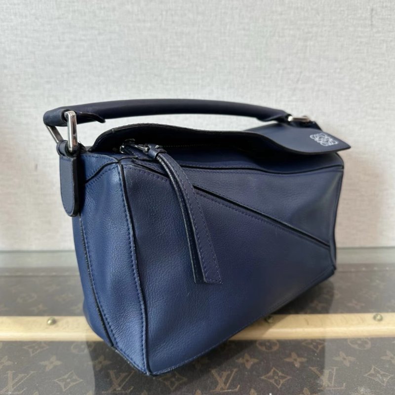 LOEWE 藍色銀扣小號拼圖手提肩背斜背包 24*15*10 98新配件塵袋-1