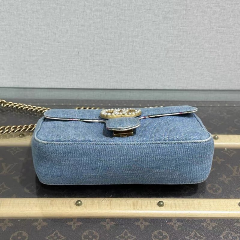 GUCCI 馬蒙22牛仔珍珠扣肩背斜背鏈條包22*13*6 98新配件塵袋-3
