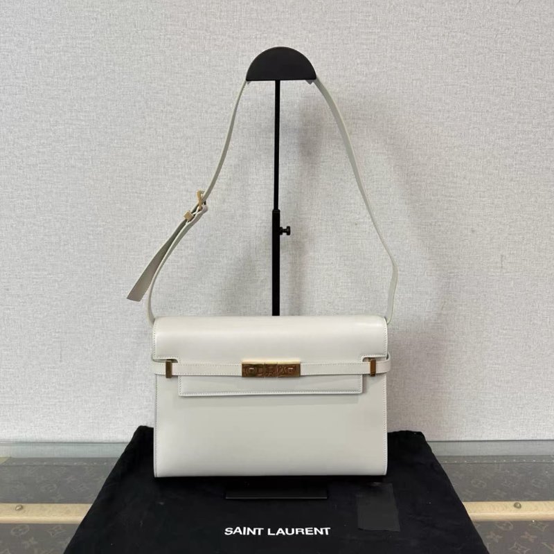 YSL 白色金扣曼哈頓肩背包 29*20*7.5 98新配件塵袋購證-0