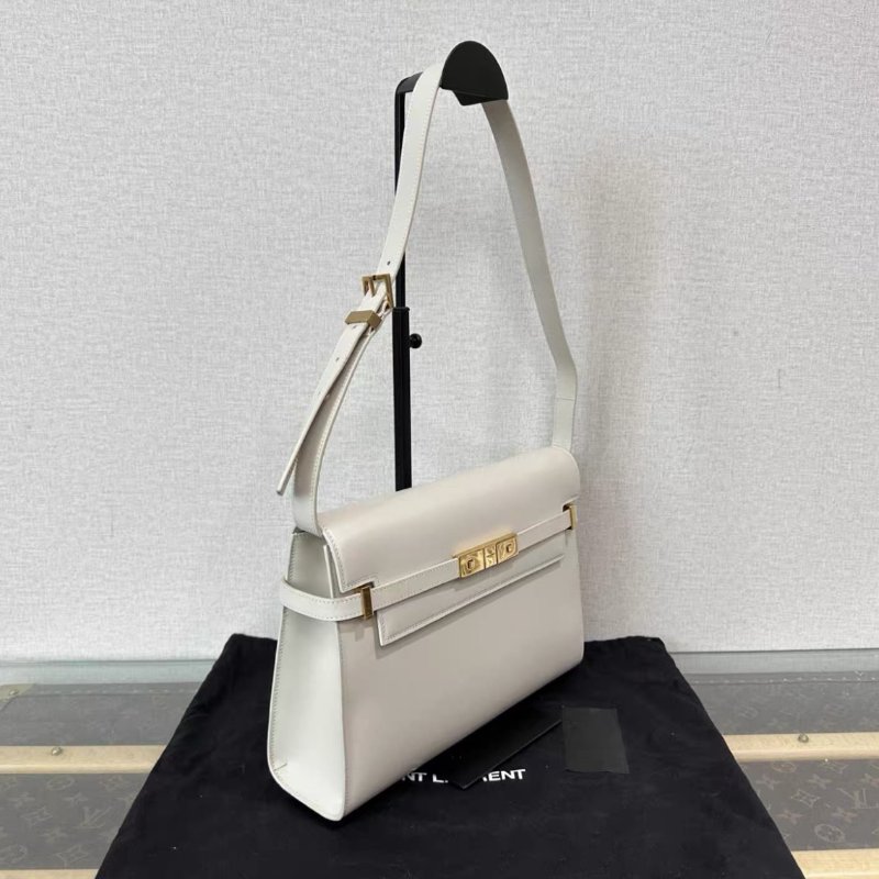 YSL 白色金扣曼哈頓肩背包 29*20*7.5 98新配件塵袋購證-1