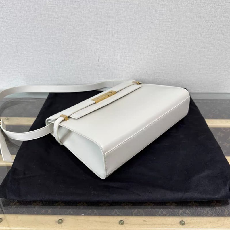 YSL 白色金扣曼哈頓肩背包 29*20*7.5 98新配件塵袋購證-3