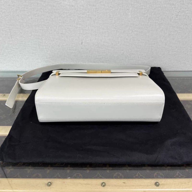 YSL 白色金扣曼哈頓肩背包 29*20*7.5 98新配件塵袋購證-4