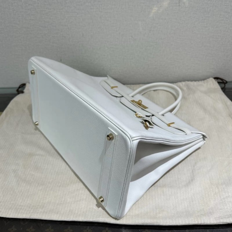 HERMES 純白白金扣Birkin40手提包 40*29*20 98新配件塵袋鑰匙鎖-4
