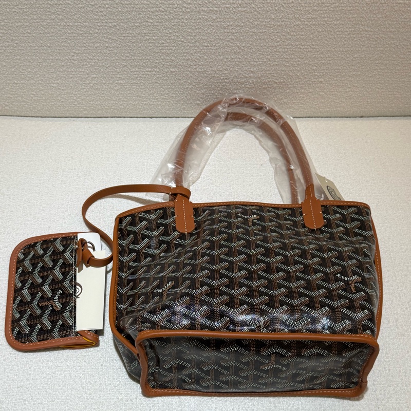 焦糖色皮革GOYARD Anjiou Mini Tote 超美雙面皮革托特手提包-6
