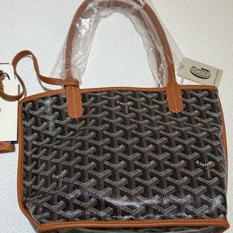 焦糖色皮革GOYARD Anjiou Mini Tote 超美雙面皮革托特手提包-8