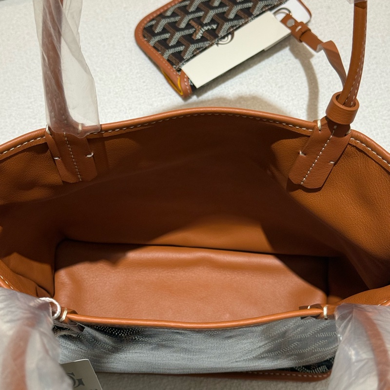 焦糖色皮革GOYARD Anjiou Mini Tote 超美雙面皮革托特手提包-13