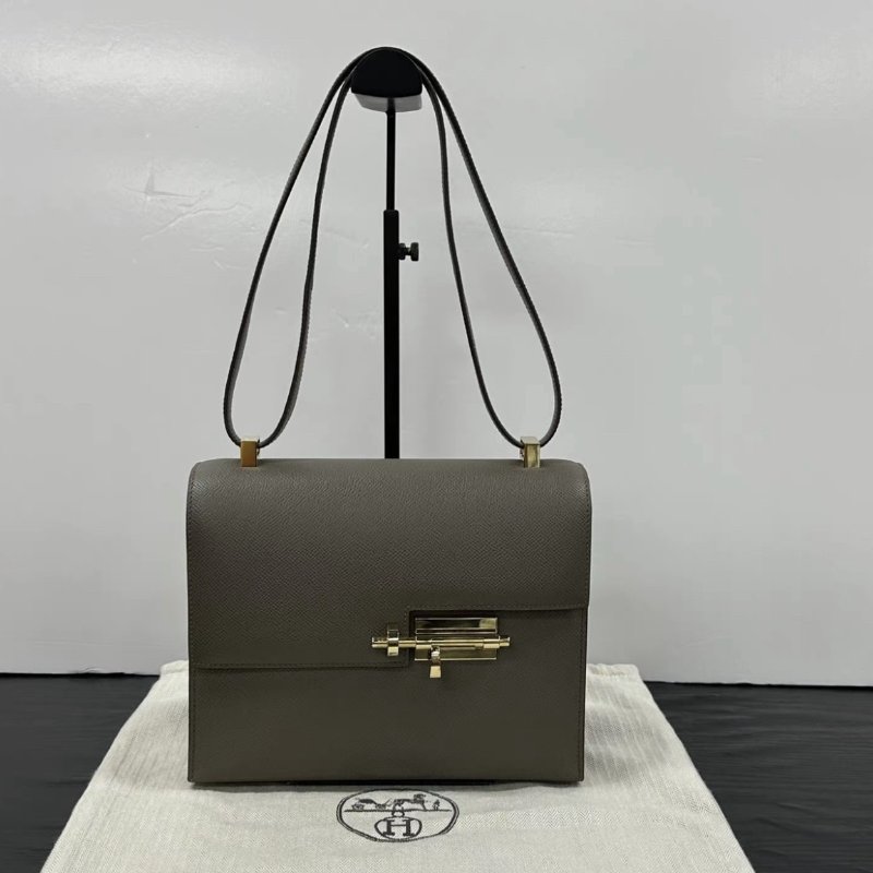 HERMES Verrou大象灰金扣肩背斜背插銷包21*18.5*7 99新配件塵袋-0