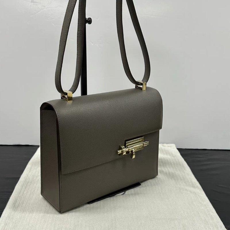 HERMES Verrou大象灰金扣肩背斜背插銷包21*18.5*7 99新配件塵袋-1