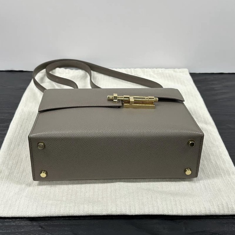 HERMES Verrou大象灰金扣肩背斜背插銷包21*18.5*7 99新配件塵袋-3