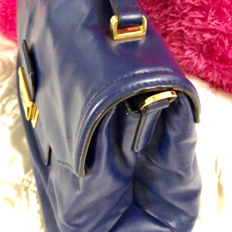 Miu Miu 真品藍色牛皮手提肩揹包-0