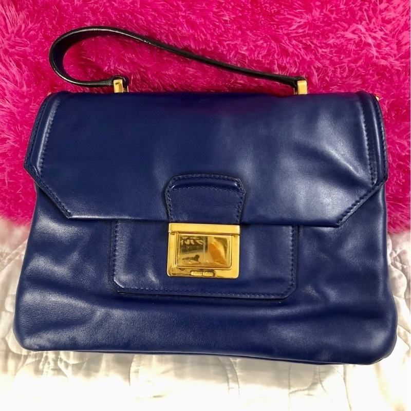 Miu Miu 真品藍色牛皮手提肩揹包-1