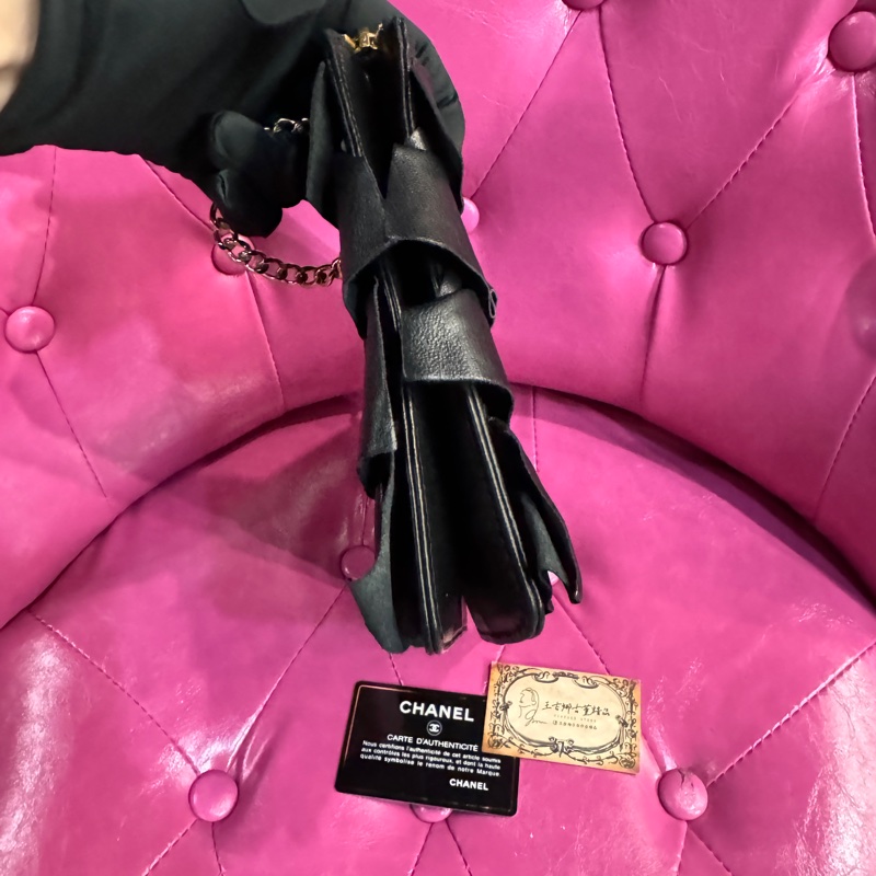 Chanel 皮革麻將包/緞帶皮革/可愛/王吉娜古董精品-6