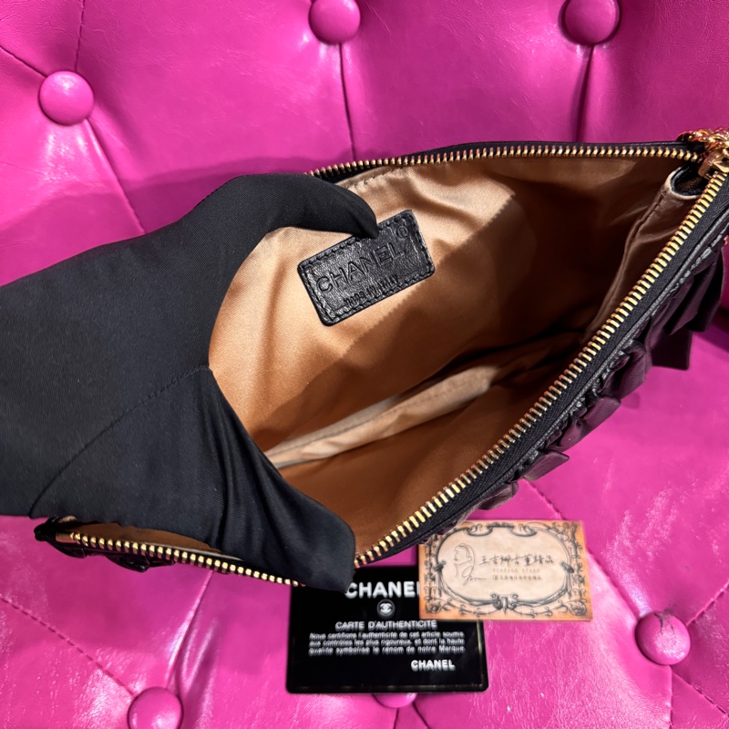 Chanel 皮革麻將包/緞帶皮革/可愛/王吉娜古董精品-9