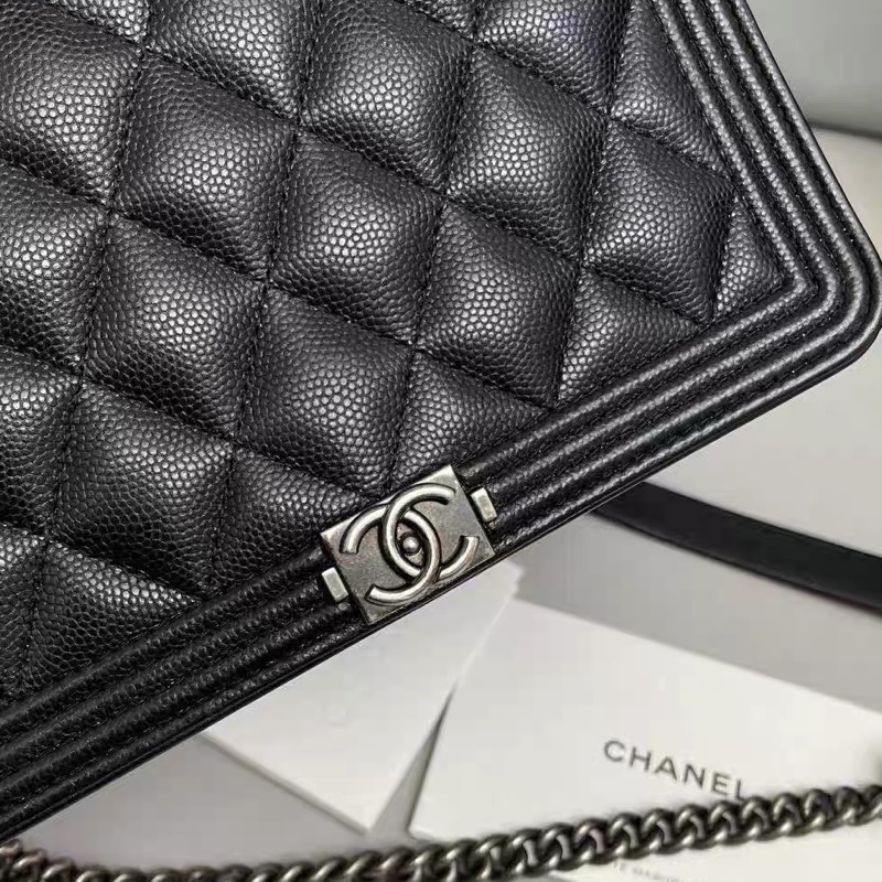 Chanel 香奈兒 黑銀荔枝紋 Leboy Woc 鏈條包 芯片款!-2