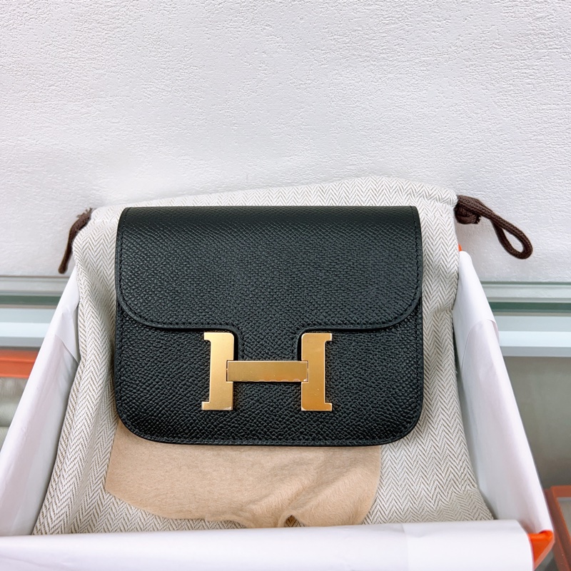 全新 Hermes constance slim 黑金康康短夾/腰包-0