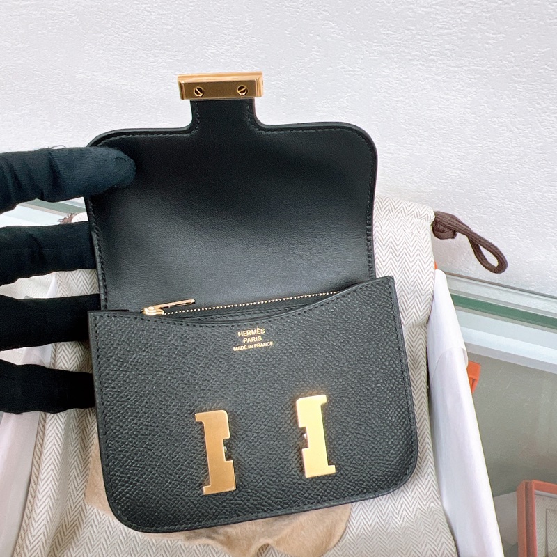 全新 Hermes constance slim 黑金康康短夾/腰包-5