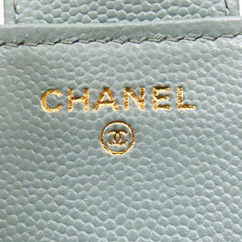 淺綠 牛皮 菱格紋 荔枝紋 扣式短夾 銀扣【CHANEL 香奈兒】 AP0231-7