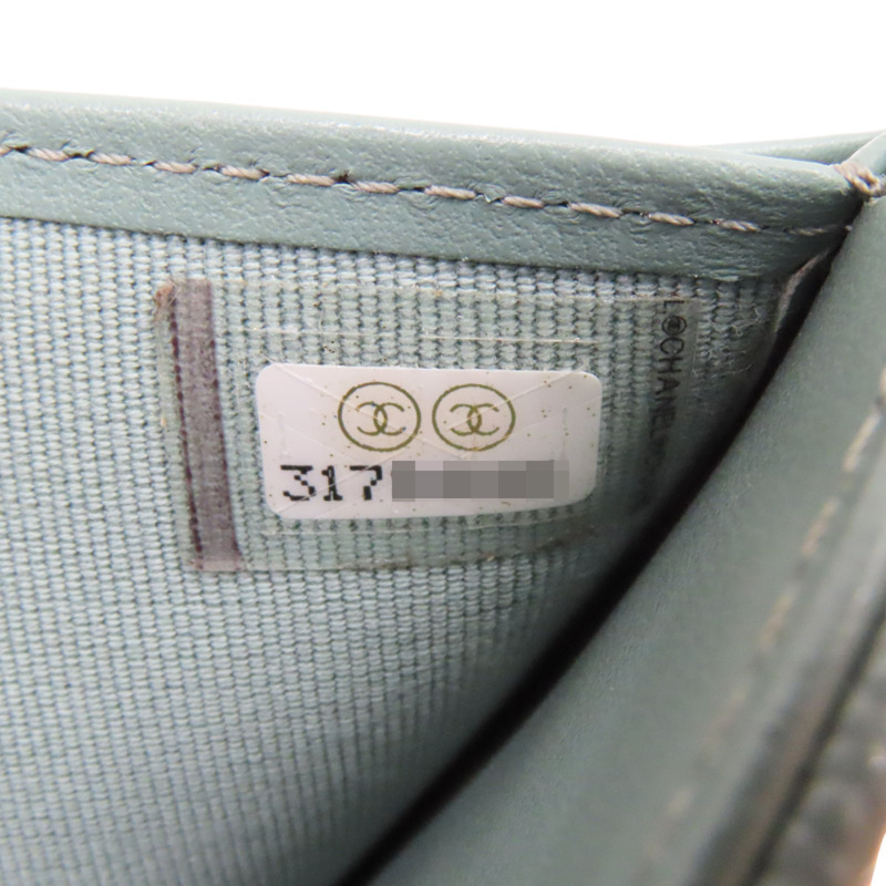 淺綠 牛皮 菱格紋 荔枝紋 扣式短夾 銀扣【CHANEL 香奈兒】 AP0231-9