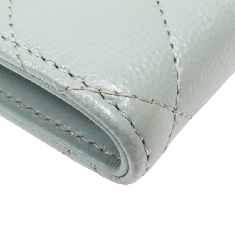 淺綠 牛皮 菱格紋 荔枝紋 扣式短夾 銀扣【CHANEL 香奈兒】 AP0231-11