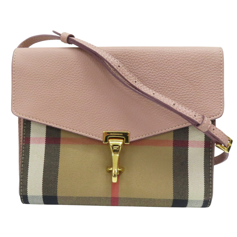 經典格紋帆布 粉色牛皮 肩背包-0
