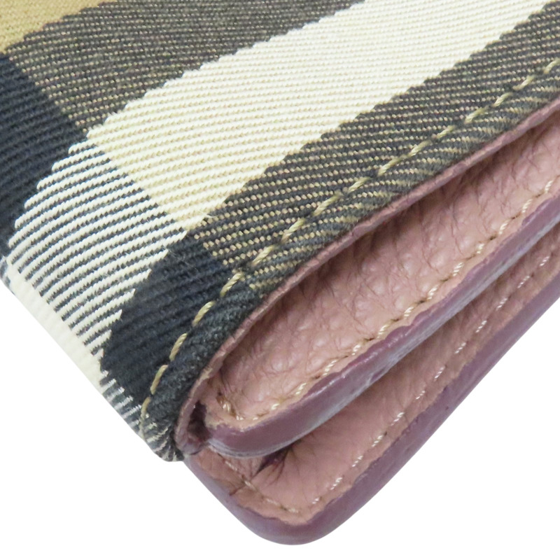 經典格紋帆布 粉色牛皮 肩背包-10