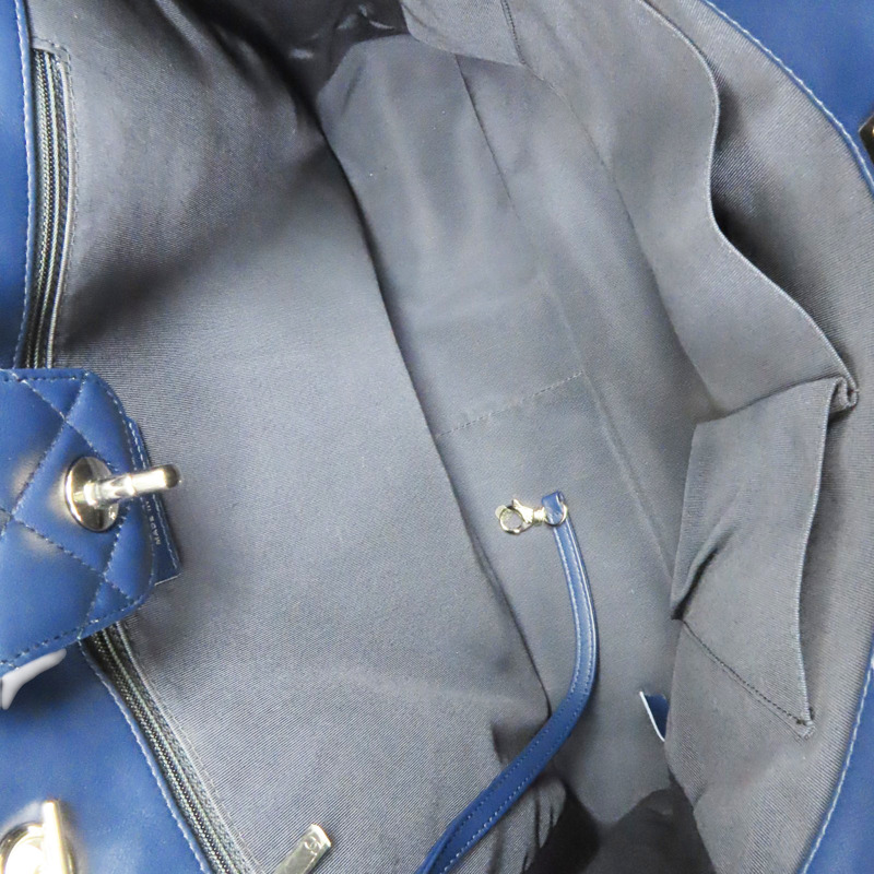 藍色 牛皮 菱格紋 托特包 銀扣【CHANEL 香奈兒】-4