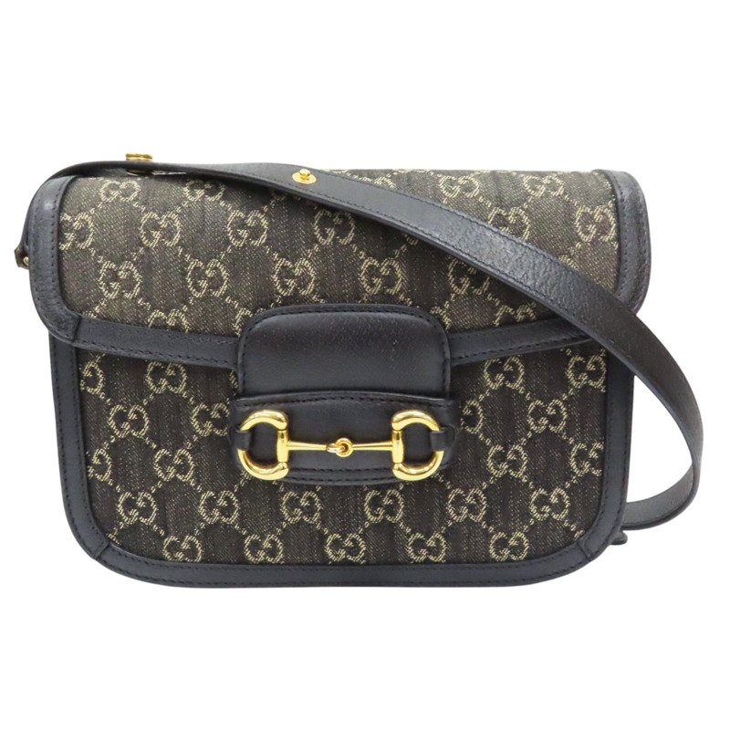 黑色 緹花帆布 1955 Horsebit 肩背包【GUCCI 古馳】 602204-0