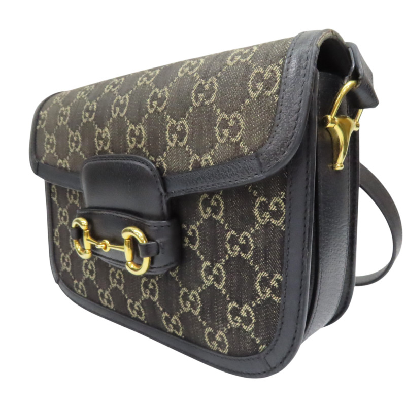黑色 緹花帆布 1955 Horsebit 肩背包【GUCCI 古馳】 602204-2