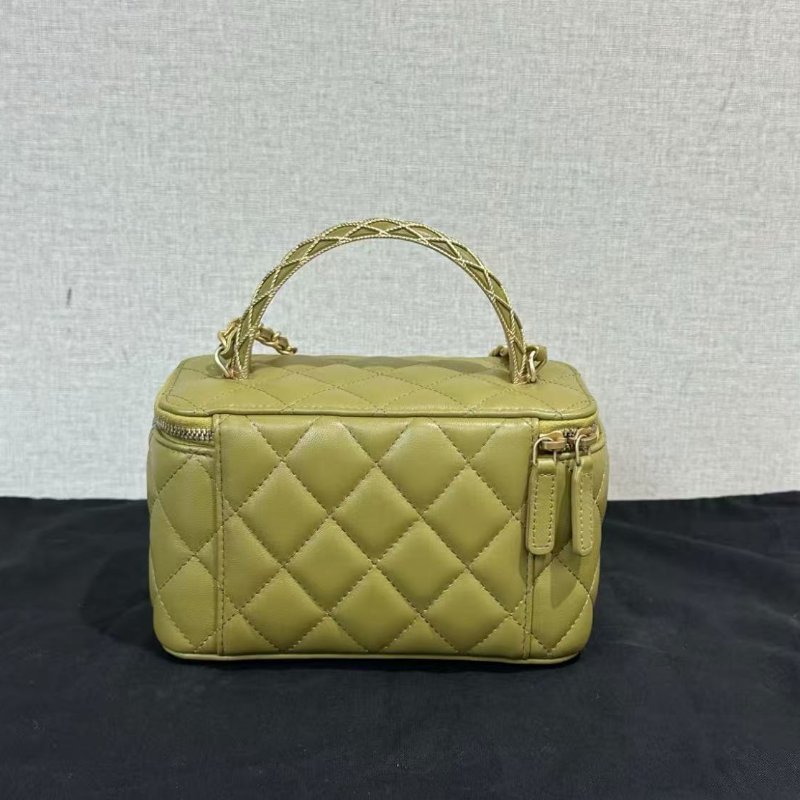 CHANEL 綠金金絲手柄手提斜背化妝盒子 16*10*8 全新閒置配件塵袋-2