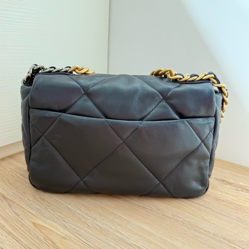 CHANEL 19 口蓋包 菱格紋 手提 肩背包 深藍19包 26CM 原廠盒子/防塵袋-5
