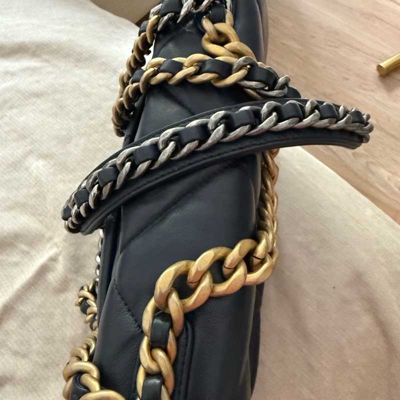 CHANEL 19 口蓋包 菱格紋 手提 肩背包 深藍19包 26CM 原廠盒子/防塵袋-11