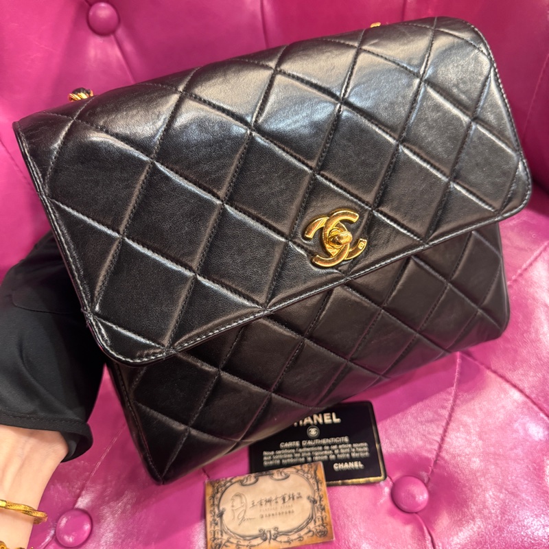 Chanel 黑金大方胖包/山羊皮/王吉娜古董精品-2