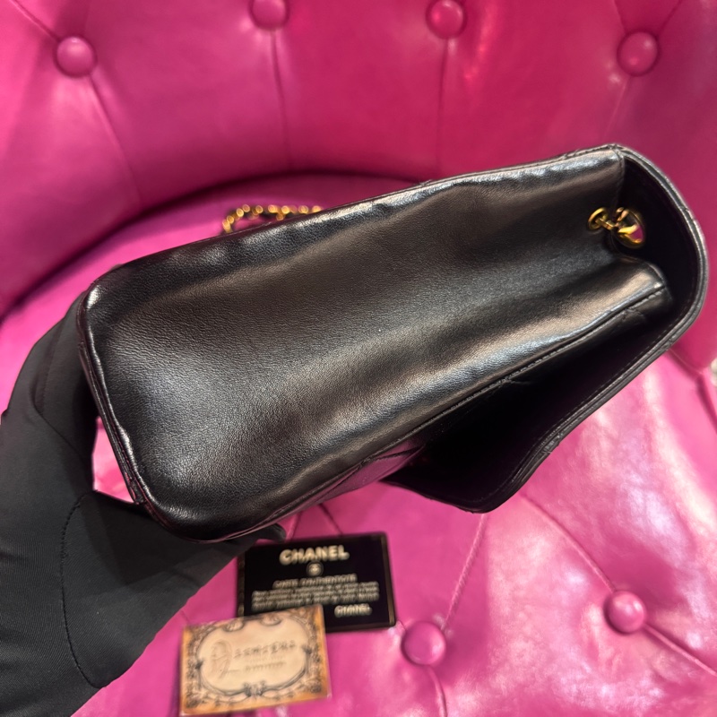 Chanel 黑金大方胖包/山羊皮/王吉娜古董精品-3