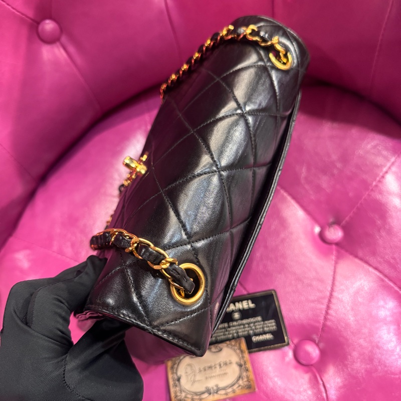 Chanel 黑金大方胖包/山羊皮/王吉娜古董精品-5