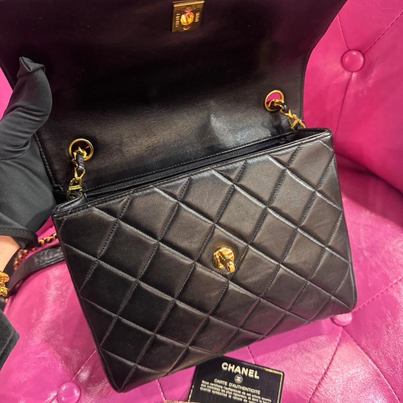 Chanel 黑金大方胖包/山羊皮/王吉娜古董精品-8