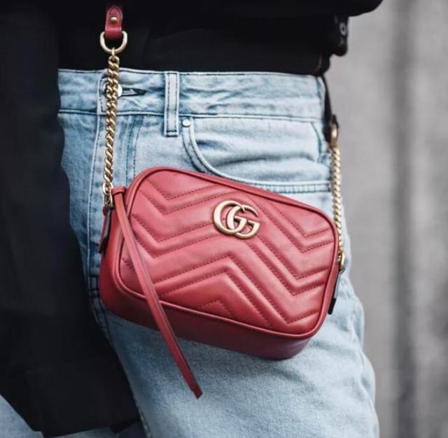 台灣專櫃 二手 Gucci GG Marmont 相機包 紅金 22小號 鏈條包 斜背包 古馳馬夢 小方包 側背包-3