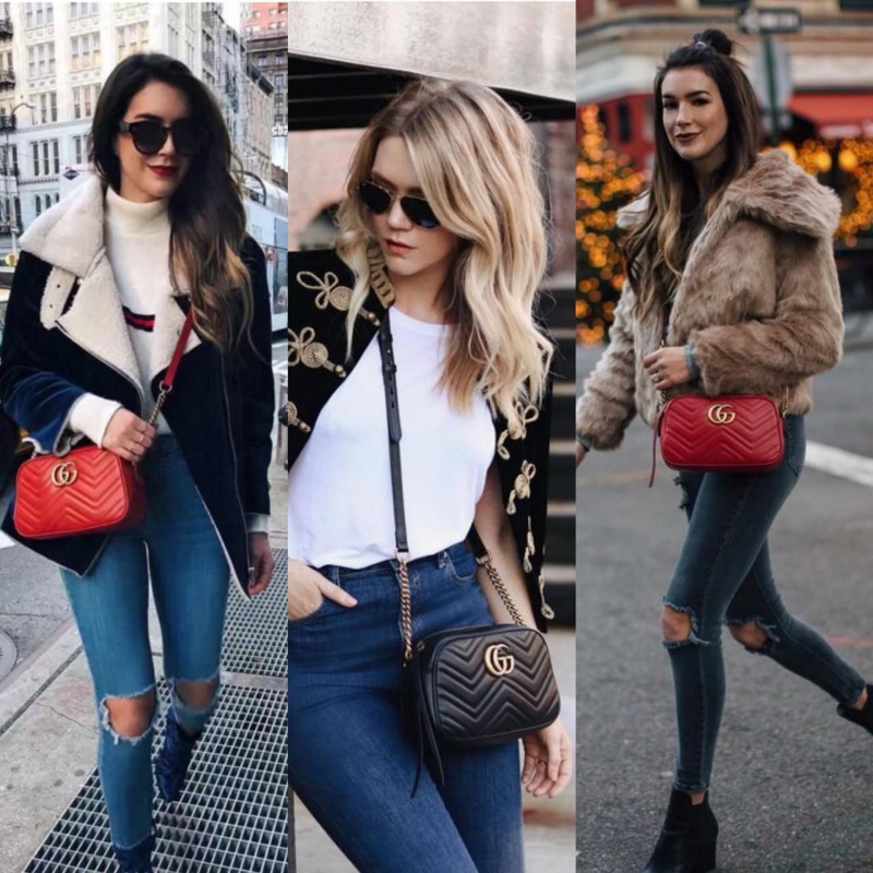 台灣專櫃 二手 Gucci GG Marmont 相機包 紅金 22小號 鏈條包 斜背包 古馳馬夢 小方包 側背包-4