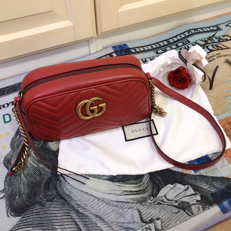 台灣專櫃 二手 Gucci GG Marmont 相機包 紅金 22小號 鏈條包 斜背包 古馳馬夢 小方包 側背包-8