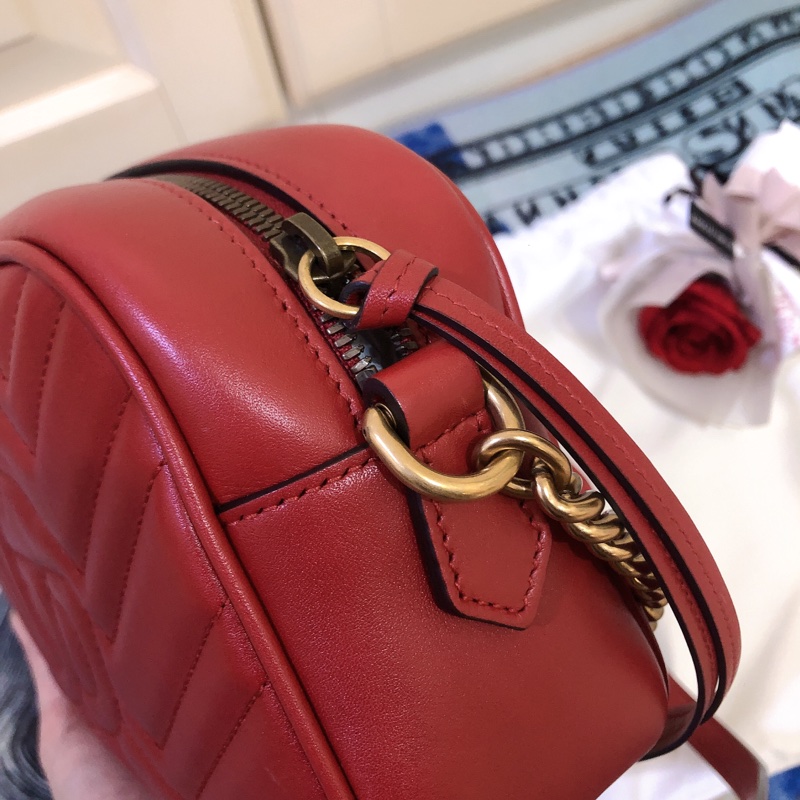 台灣專櫃 二手 Gucci GG Marmont 相機包 紅金 22小號 鏈條包 斜背包 古馳馬夢 小方包 側背包-20