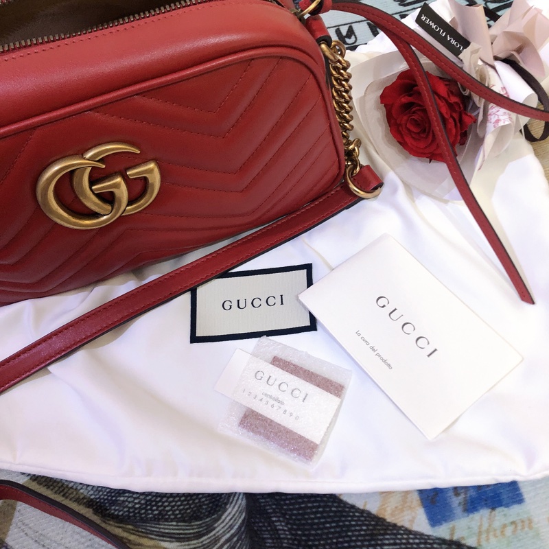 台灣專櫃 二手 Gucci GG Marmont 相機包 紅金 22小號 鏈條包 斜背包 古馳馬夢 小方包 側背包-23