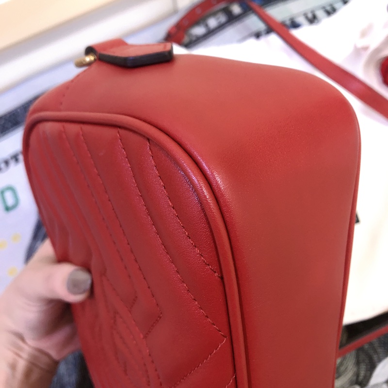 台灣專櫃 二手 Gucci GG Marmont 相機包 紅金 22小號 鏈條包 斜背包 古馳馬夢 小方包 側背包-29