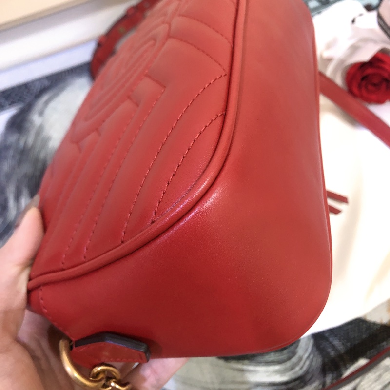 台灣專櫃 二手 Gucci GG Marmont 相機包 紅金 22小號 鏈條包 斜背包 古馳馬夢 小方包 側背包-31