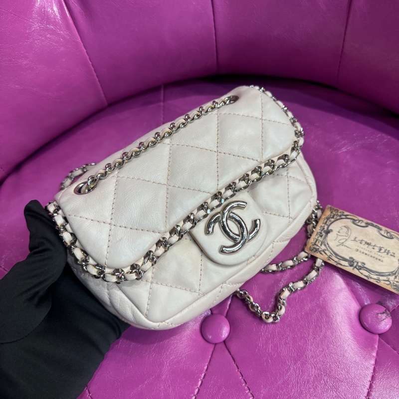 Chanel 迷你奶白鏈條包/王吉娜古董精品-1