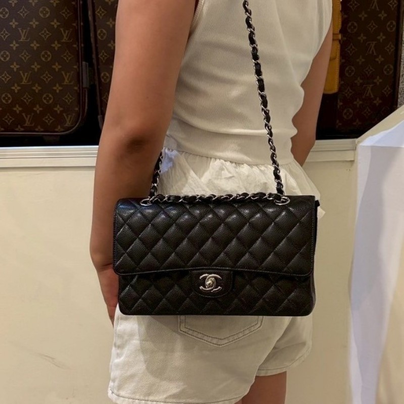 Chanel 銀鍊黑荔枝皮CF25-2