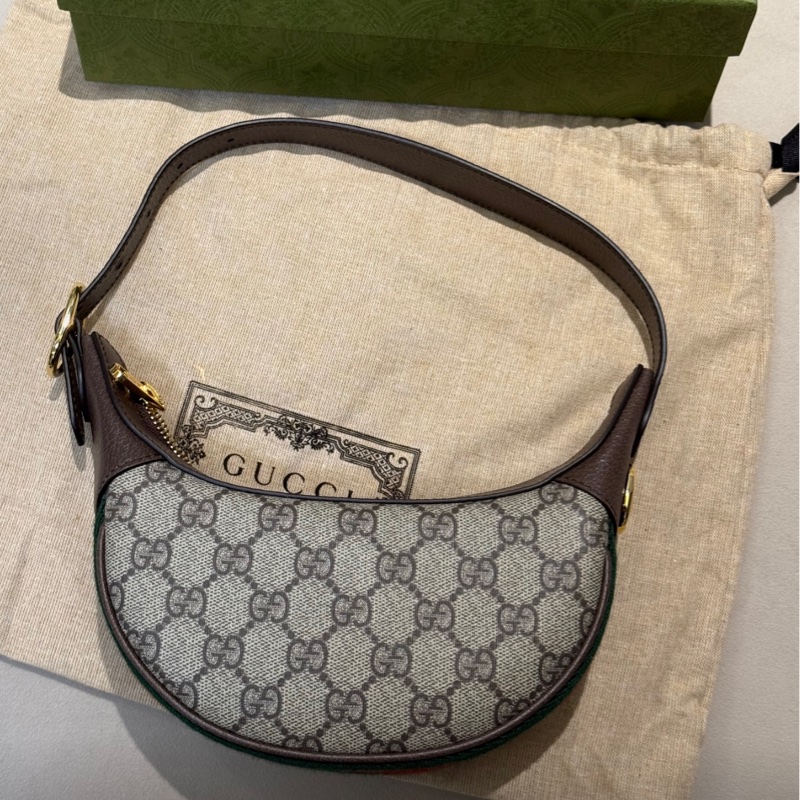 GUCCI古馳 Ophidia 復古老花Logo 帆布拼皮 腋下包手提單肩包 迷你 女款-1